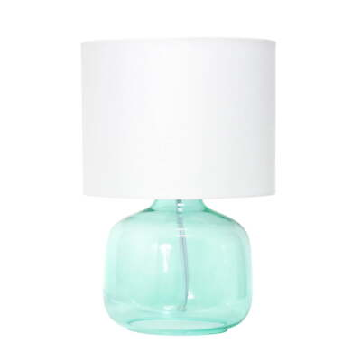 #ad Simple Designs Modern Glass Table Lamp with Fabric Shade Aqua with White Shade $20.49