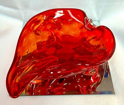#ad Murano Glass Beautiful Red Strawberry Shaped Glass Bowl Bullicante Design $350.00