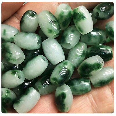 #ad 100PCS Best Jade Floating Green Oval Long Bead Lucky DIY Loose Pendant 8*12mm  $17.59