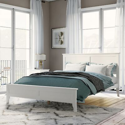 #ad Modern White Solid Wood Full Platform Bed $315.93