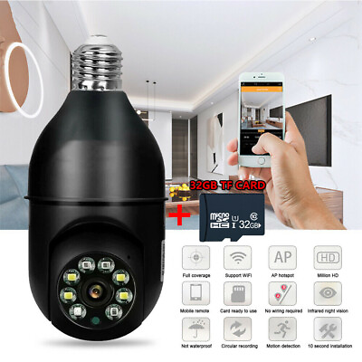 #ad 1080P Light Bulb Camera 360° IR Night Smart Home Security Monitor w 32GB TF Card $8.54