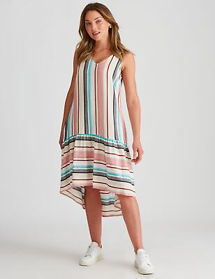#ad ROCKMANS Womens Dress Sleeveless Linen High Low Frill Hem Dress $11.76
