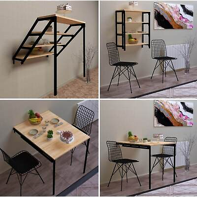 #ad Folding Table Wall Mounted Murphy Dining Kitchen Table Converts to Wall Shelf $249.95