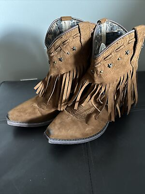 #ad Dingo By Dan Post Cowgirl Boots Womens 6.5 Brown Fringe Suede $24.00