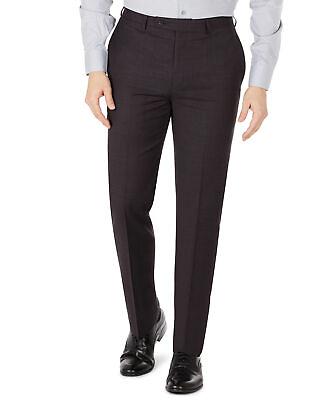 #ad Calvin Klein Men#x27;s Skinny Fit Dress Pants 34 x 34 Plaid Burgundy Extra Slim $11.55