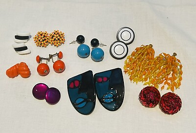 #ad Funky Vintage Costume Jewelry Lot Of 10 Pairs Earrings Clip On And Post $50.00