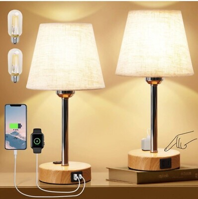 #ad Bedside Table Lamps Set of 2 Touch Control Lamp with USB Charging Ports $40.48