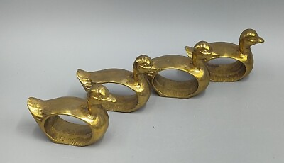 #ad Vintage Ducks Solid Brass Napkin Rings Solid Heavy Metal Set 4 Table Décor $40.50