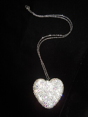 #ad Rhinestone Heart Necklace Large 1.75in Valentine#x27;s Charm Sparkle STUNNING GLAM $17.05