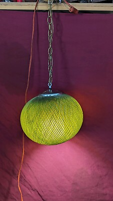 #ad Vintage Green MCM Fiberglass Swag Hanging Light $142.49