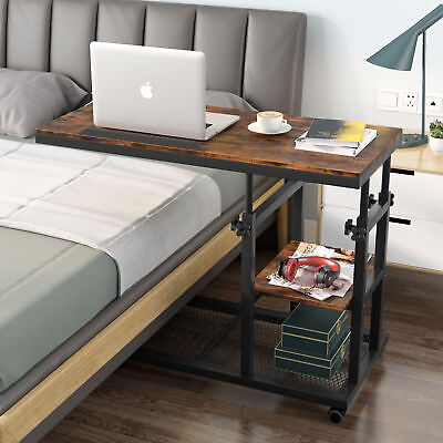 #ad Height Adjustable Bedside Mobile Laptop Table Sofa Side Table with Storage Shelf $93.71