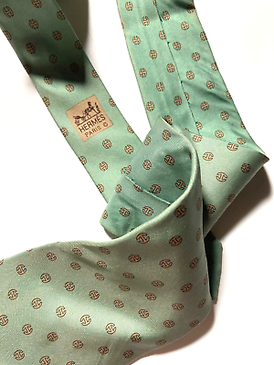 #ad HERMES VINTAGE INITIAL H PATTERN TIE TRADITIONAL HIGH END FRANCE GREEN $77.64