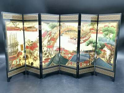#ad Japanese Chinese lacquer table 6 folds with lifestyle scenes in original gift $55.99