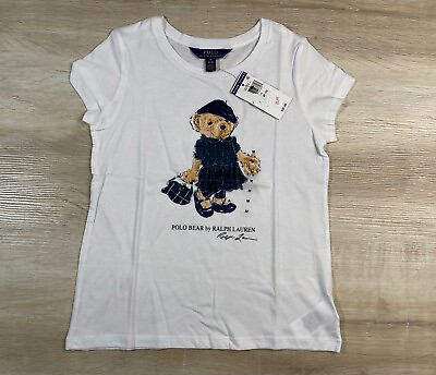 #ad NWT Polo Ralph Lauren Kids White Beret Polo Bear Cotton t Shirt $22.49
