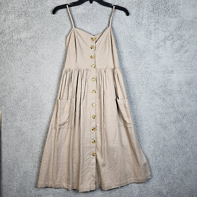 #ad Isalis women#x27;s Button up Sleeveless beige Summer Sun dress Size S $45.00