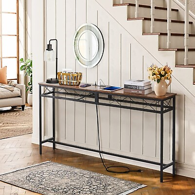 #ad 39 55 70quot; Console Table with Power Outlet USB Long Narrow Sofa Entryway Table $79.98