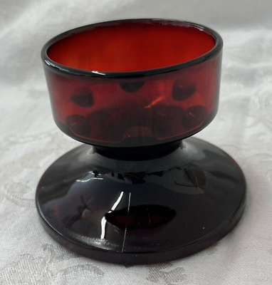 #ad Vintage Ruby Red Arc France Low Candlestick Candle Holder Arcoroc 2.5quot; $7.50