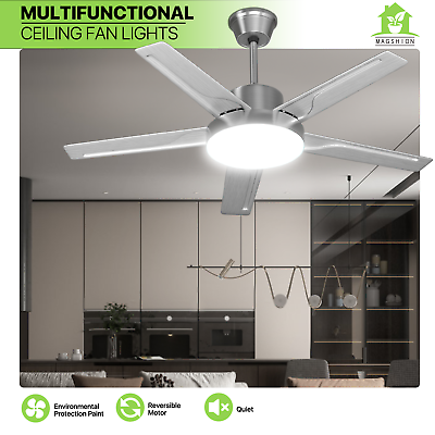 #ad 52quot;Reversible LED 6 Speed Ceiling Fan 3 Color Changing Sliver Light Fan w Remote $97.99