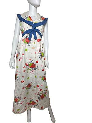 #ad 1970s Mollie Parnis Boutique Floral Maxi Halter Dress Ruffle Boho Vintage Gown S $83.85