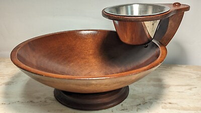 #ad Mid Century Modern Wood Salad Serving Bowl Double Tiers Large Footed Dip Holder $29.98