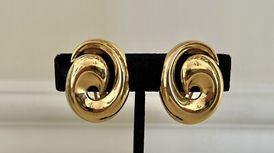 #ad Vintage Estate Alfred Sung Signed Gold Swirl Clip On Statement Earrings Mint Con $22.99