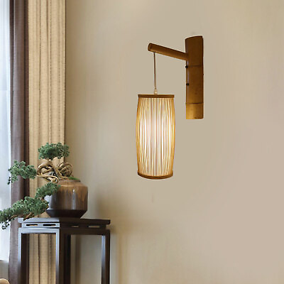 #ad Bamboo Wicker Rattan Pendant Light Hanging Wall Lamp Bamboo Lantern Sconce Light $48.45