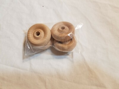 #ad lot of 4 small Wood Toy Wheels 1.25 inch diameter Unfinished good condition $6.95