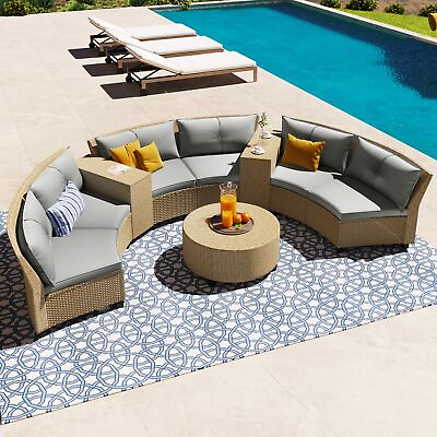 #ad 9 Pieces outdoor Patio Rattan Furniture Set with with Cushions and Table $785.89