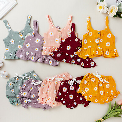 #ad Toddler Baby Girls Tank Vest Ruffles Floral Sleeveless TopsShorts Outfits Set $14.22
