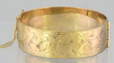 #ad Vintage Yellow Gold Wide Cuff Bangle 9ct Metal Cored AU $179.98