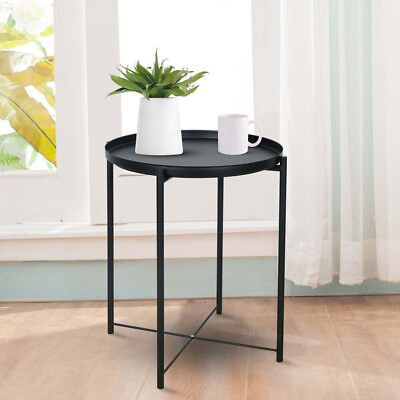#ad Round Tray End Table Waterproof Sofa Side Coffee Desk Living for Room Use Black $19.25