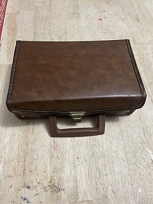 #ad Vintage Small Cassette Tape Snap Case Suitcase 1980s Brown Vinyl 12 Tapes $15.99