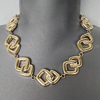 #ad Vintage Liz Claiborne Gold Tone Chunky Interlocking Square Link 19quot; Necklace $24.00
