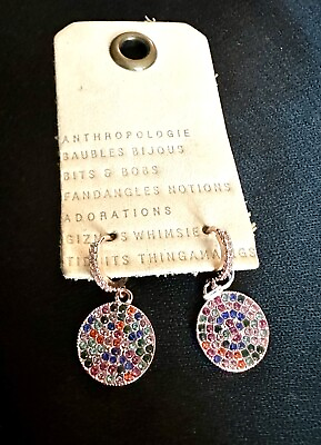 #ad Anthropologie Crystal Pave Coin Dangling Rose gold Color Earrings $49.00