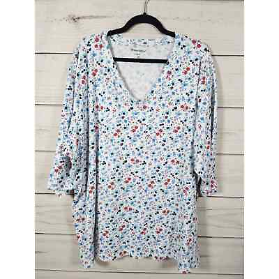 #ad Woman Within Womens Blouse Tunic Floral 3 4 Sleeve Boat Neck V Neck White 4X $19.60