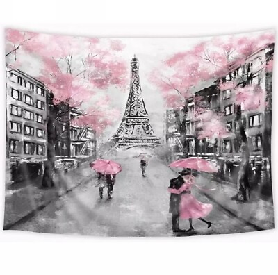 #ad Paris Tapestry Backdrop Art Eiffel Tower Photo Banner 60quot;H 80quot;W Gently Used $15.00