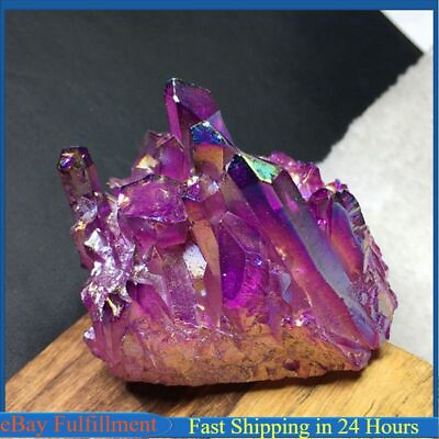 #ad Natural Aura Purple Titanium Stone Quartz Crystal Cluster Decor Reiki Healing US $11.01