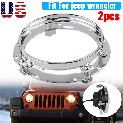 #ad 2x 7quot; LED Headlight Mounting Bracket Trim Rings Chrome For Jeep Wrangler JK TJ $34.99
