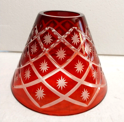 #ad #ad Ruby Red Bohemian Glass Lamp Shade Cut to Clear Starburst Diamond Pattern $27.99
