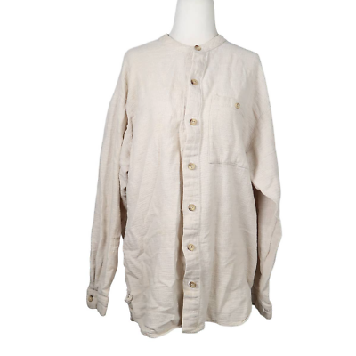 #ad Vintage 90s Mix Studio cream cotton linen button down tunic top L $25.00