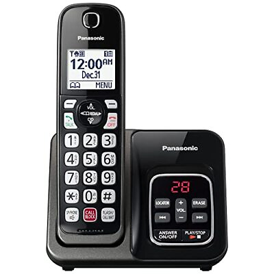 #ad Panasonic Cordless Phone Answering Machine Expandable Call Block 1 Handset Black $19.77