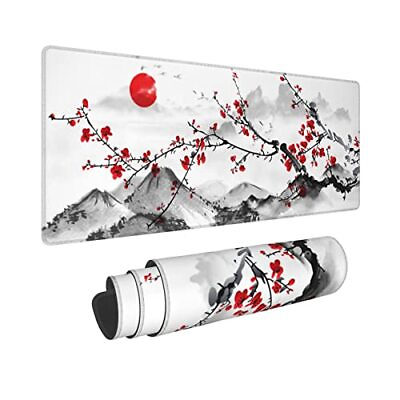 #ad Watercolor Cherry Blossom Mouse Pad 31.5x11.8 Inch Pink Full Desk Japanese Sa... $25.31