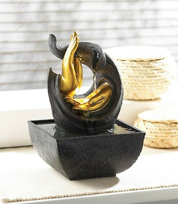 #ad Beautiful Polyresin Plastci Stone Golden Hands Accent Stunning Tabletop Fountain $42.85