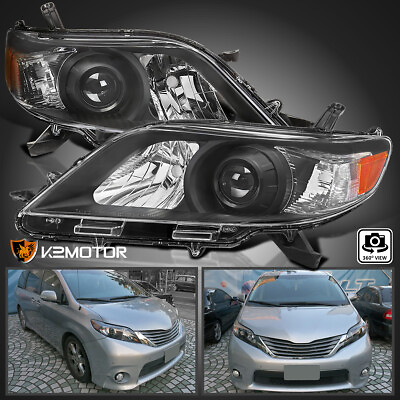 #ad #ad Black Fits 2011 2020 Toyota Sienna Halogen Projector Headlights Lamps LeftRight $118.38