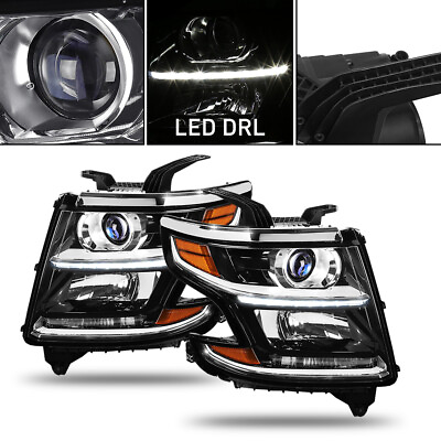 #ad Headlights LED Strip Projector Lamps Black Pair for 2015 20 Chevy Tahoe Suburban $274.99