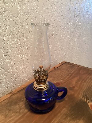 #ad Vintage Cobalt Blue Miniature Fruit Finger Oil Lamp With Burner amp; Chimney $19.99