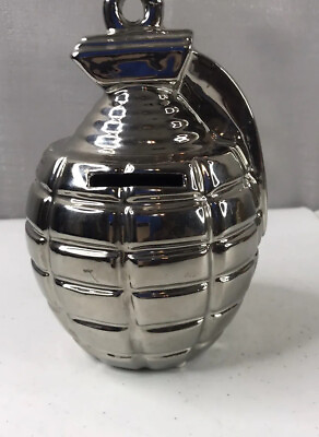 #ad Ceramic Chrome Coated Chrome Novelty Military Army Grenade 7quot; Coin Piggy Bank $19.99