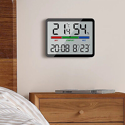 #ad Large Screen LCD Wall Clock Temperature Date Display Electronic Wall Clock Alarm $14.68