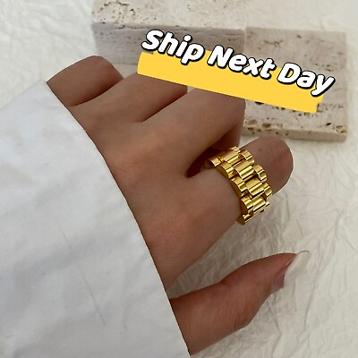 #ad 18K Gold Rolex Style Ring Rolex Style Band Thick Link Ring $39.88