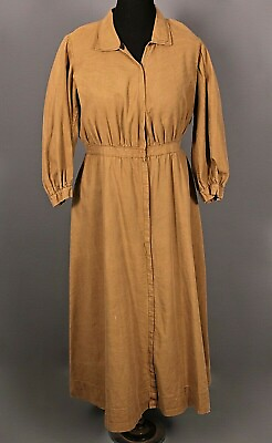 #ad VTG Antique Women#x27;s Early 1900s Brown Cotton Prairie Work Dress Sz L Edwardian $239.99